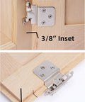 Three Eighths Inch Inset Cabinet Hinges Brushed Nickel Satin Nickel Finish installed on kitchen cabinet