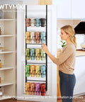5 Tier Water Bottle Organizer Over The Door Cup Holder for Bulky Stanley Tumblers and Large Jugs in a kitchen setting