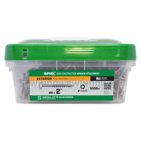 Exterior And Interior Wafer Head Wood Screws Kit For Window Installation 1000 Pcs Number 8 X 2 Inch in plastic container