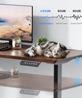 ZTTEN Dual Motor Electric Standing Desk Frame Heavy Duty Black Base with a cat sleeping on a wood top.