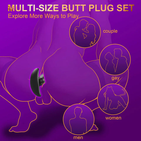 Illustration showing a multi-size butt plug from the 4 Piece Silicone Anal Plug Set For Men And Women with Flared T Bar Base.