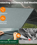 Weatherproof Outdoor Chicken Coop With Heavy Duty Cover showing UV protection and waterproof features.
