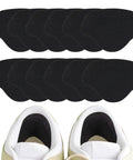 12 Pcs Self-Adhesive Inside Shoe Heel Repair Patches Kit for Sneakers and Mesh Shoes, Great for Sports Tennis Work Hiking, Quick Fix for Heel Wear and Toe Holes with Heat Activated Bonding displayed with two sneakers showing heel area.