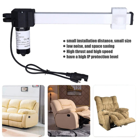 Quiet Electric Recliner Actuator Kit With 230MM Stroke DC29V Power, compact design with motor and connection for easy installation.