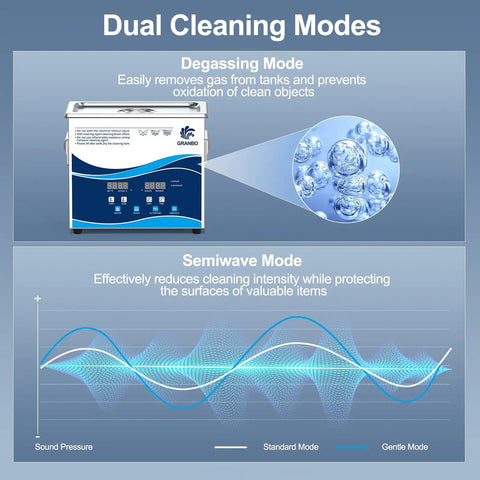 Ultrasonic Cleaner 3.2L 120W Dope Cleaning Power 40kHz With Heater Timer Degassing 110V Digital Dial, dual cleaning modes