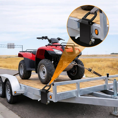 Beefy Heavy Duty Trailer Stake Pocket D Ring with Removable Adjustable Design 5400 Lb Working Load for securing ATV on trailer