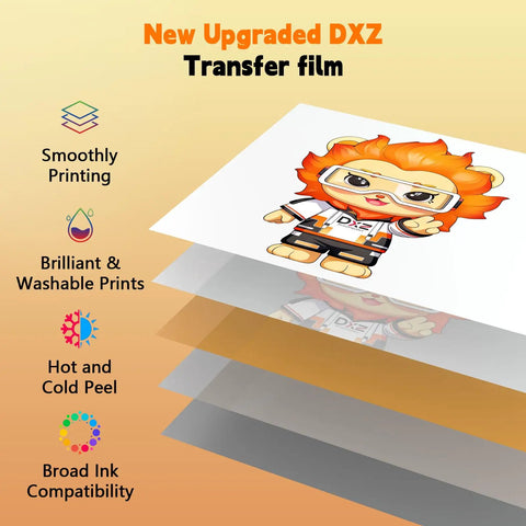 Illustration of layers in DTF Transfer Film Roll 8.27 Inch X 328 Feet Pre Treat Sheet PET Heat Transfer Paper for vibrant prints
