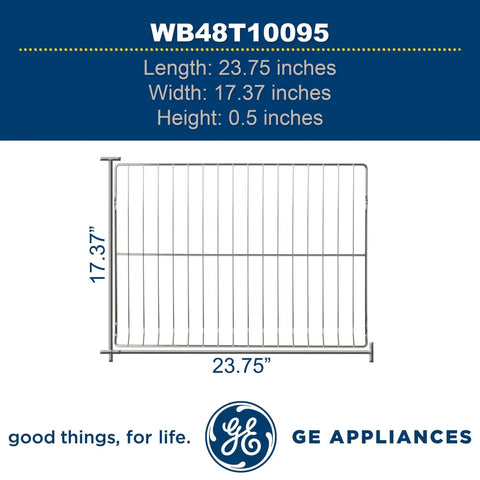 Range Oven Rack Replacement WB48T10095 OEM Quality Oven Rack dimensions illustration with silver steel construction