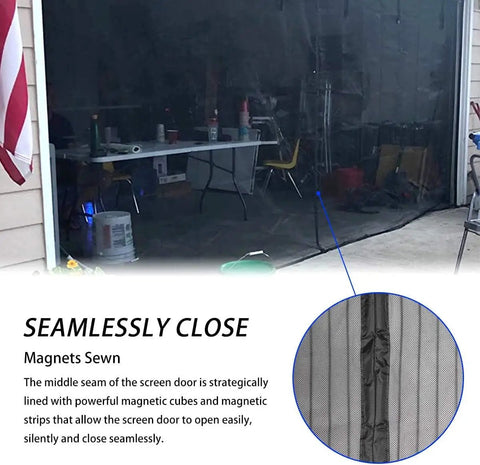 Garage Door Screen For 2 Car 16x7 Feet Retractable Magnetic Self Closing Mesh Net showing seamless magnetic closure