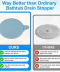M METERXITY 2-Pack 5.9 in Silicone Tub Stopper, Bathtub Drain Stopper comparison with ordinary stopper, showing features and seal design.