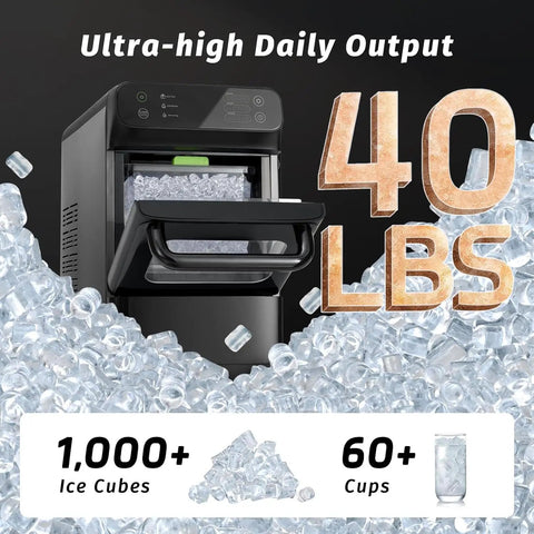 Nugget Ice Maker With 1.2 Gallon Tank Delivers 40 Lbs Per Day Of Soft Chewable Ice Auto Water Supply Preset Timer Self Cleaning