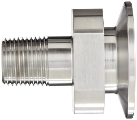 316L Stainless Sanitary Clamp Adapter Fitting Connects 1 Inch Tube OD To 1/2 Inch NPT Male side view showing thread details.
