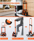 Heavy Duty Stair Climbing Hand Truck With Quick Fold Frame And Smooth Rolling Wheels For Zero Stress Moving No Sweat 300 Lb Cargo Hauler For Home Or Warehouse Runs demonstrated in a folding process.