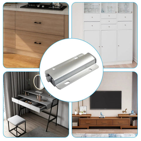 2 Pack Push To Open Aluminum Cabinet Latches for cabinets, drawers, wardrobes with silver finish and versatile mounting options