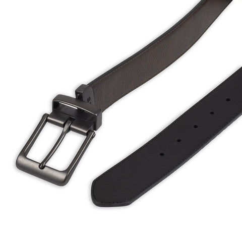 Mens Reversible Belt With Rotating Square Buckle And Engraved Logo, Brown Black Antique Finish, 34 36 Waist, 2 In 1 Casual Leather Belt For Everyday Wear, Durable Build And Easy Style Swap For Any Street Ready Outfit