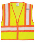 Mens High Visibility Reflective Mesh Vest With Zipper Closure And ANSI 107 Type R Class 2 Rating Orange 2X front view on a white background.