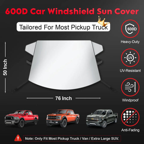 Truck Windshield Sun Cover 600D Heavy Duty Sun Shade For Pickups Keeps Your Cab Cool And Protected From Summer Heat And UV