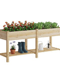 Big Ol Raised Garden Bed With Legs Wooden Planter Stand For Vegetables And Flowers, Large Planter Box With Divider, Liner Bag And Drainage Holes, Plus Bottom Storage Rack For Tools, 72 Inch Wide By 24 Inch Deep By 30.5 Inch Tall