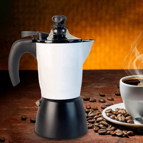 Manual Coffee Percolator Stovetop Espresso Maker for Cappuccino and Latte Lovers, aluminum design, on kitchen counter