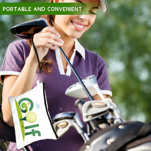 Golfer with 24 Pack Golf Pouch Bags Set in 12 Styles hanging on bag, ideal travel accessory for cosmetics, toiletries, phone, and keys