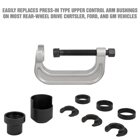 Upper Control Arm Bushing Press Kit For Easy No Hassle Removal And Installation Of Control Arm Bushings Without Damaging The Arm, with tool components