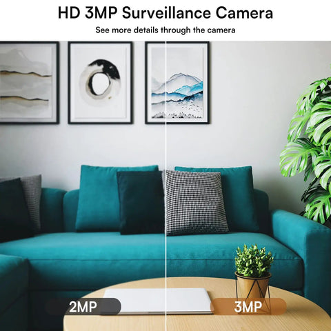 Image comparing 2MP and 3MP resolution of the Wireless Light Bulb Security Camera With Pan Tilt 360 Degree View 2.4GHz WiFi Indoor Outdoor Night Vision.