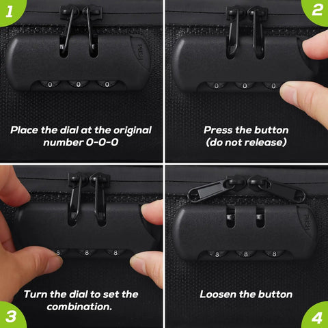 Instructions for setting combination lock on Fireproof Document Bag With Lock Upgrade For Home And Travel Water Resistant Heat Insulated Safe Box