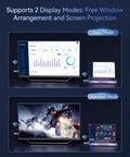 Upgraded Wireless HDMI Transmitter And Receiver Bundle with dual display modes on monitor and laptop, showing Copy and Extended Modes