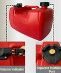 3 Gallon Outboard Fuel Transfer Tank with Line, showing HDPE material, oil volume indicator, and separate inlet & outlet ports