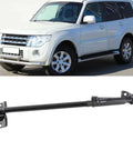 Heavy Duty Tailgate Support Strut For Mitsubishi Pajero Replaces OEM 5822A001 near vehicle, showcasing robust metal alloy design.