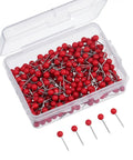 Top Shelf Office Upgrade Supercharge Your Daily Workflow With This Assorted 300 Piece Map Tack Set Featuring Smooth Plastic Bead Tops And Stainless Steel Wires in clear box, showing red push pins.