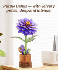 Assembled 3D Dahlia Flower Wooden Puzzle Kit For Adults with DIY Floral Model, displayed on a wooden surface, natural plywood design