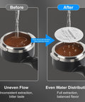 Before and after using Two Pack 58mm Espresso Puck Screen 0.8mm Thin 316 Stainless Steel Full Edge Hole Design Reusable Filter Disc For Home Baristas Espresso Machine 58mm Portafilter Basket