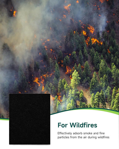 Wildfire smoke over forest with Six Pack Carbon Prefilter For HPA200 Series Air Purifiers Pre Cut To 14.08 By 11.42 By 0.2 Inches