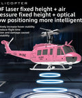Pink UH-1 Remote Control Helicopter with TOF laser and optical flow positioning indoors, demonstrating hover stability features.