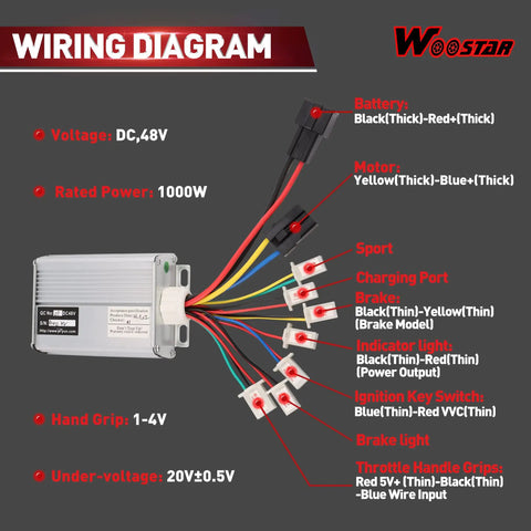 Ride Ready 48V 1000W Motorcycle Speed Controller Replacement For Electric Scooter E Bike Bicycle Tricycle DC Brushed Motor With Under Voltage Protection And Current Limit