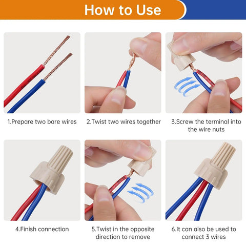 Step-by-step guide to using Tan Wire Nut Connectors Kit With Twist Caps And Winged Springs For DIY Friendly Electrical Wire Connections