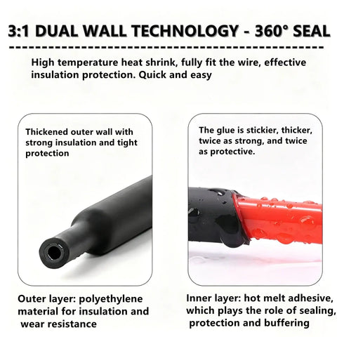 3:1 dual wall heat shrink tube with adhesive lining, black polyethylene insulation sleeve for wire sealing