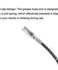 Close-up of non-slip design 18 Inch Resin Spring Flex Hose For Grease Gun, 10000 PSI High Pressure Quick Release, 1/8 NPT Threads