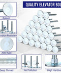 Front view of galvanized steel elevator bolts with flat heads and washers, 1/4-20 x 2 in.