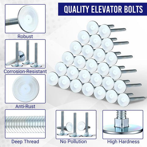 Elevator bolts with washers and nuts, 25-count, 1/4-20 x 2 in, galvanized steel, silver