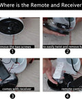 21 Inch Ceiling Fan With Lights And Remote Control parts assembly steps showing remote and receiver location.