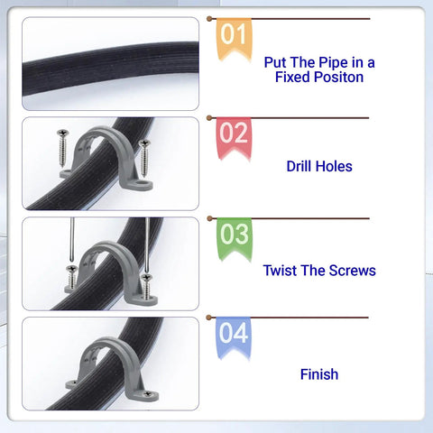 Installation steps for Heavy Duty Pvc Conduit Clamps For Half Inch Pipe - Pack Of 12 Rust Proof Weather Resistant Pipe Holders.