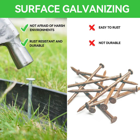 8 Inch Heavy Duty Galvanized Landscape Stakes Kit With Gasket Caps, spiral stakes driven into ground in garden setting