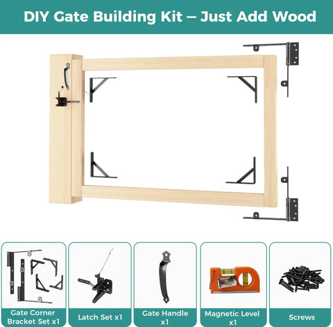 Heavy Duty Self Close Wooden Gate Hardware Kit Featuring Adjustable Tension Spring Hinge And Rock Solid Bracket For No Fuss Backyard Fence Install That Just Works Perfect, showcasing components and bracket.