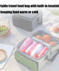 Spill Proof Insulated Cooler Backpack With Hella Tough Oxford Fabric And Multiple Compartments Keeps Your Grub Ice Cold During Beach And Camping Adventures, showcasing food and drinks inside.