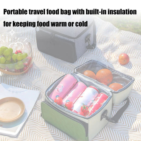 Spill Proof Insulated Cooler Backpack With Hella Tough Oxford Fabric And Multiple Compartments Keeps Your Grub Ice Cold During Beach And Camping Adventures, showcasing food and drinks inside.