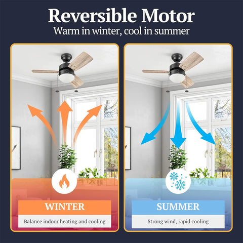 30 Inch Contemporary Indoor LED Ceiling Fan With Light, Pull Chain, Dual Mounting Options, Reversible Motor, Dual Finish Blades In Bronze With Energy Efficient LED Light Kit And Quiet Operation Perfect For Living Rooms