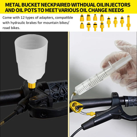 All In One Hydraulic Disc Brake Bleed Kit With 180ml Mineral Oil, 12 Adapters, Transparent Funnel for MTB and Road Bike Brakes