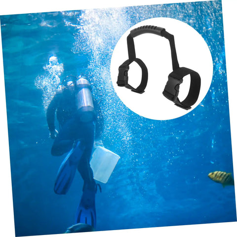 Diver using Sturdy Polyester Dive Tank Strap For Scuba Gear Lightweight Elastic Tank Holder That Keeps Your Air Tank Stable On Every Dive